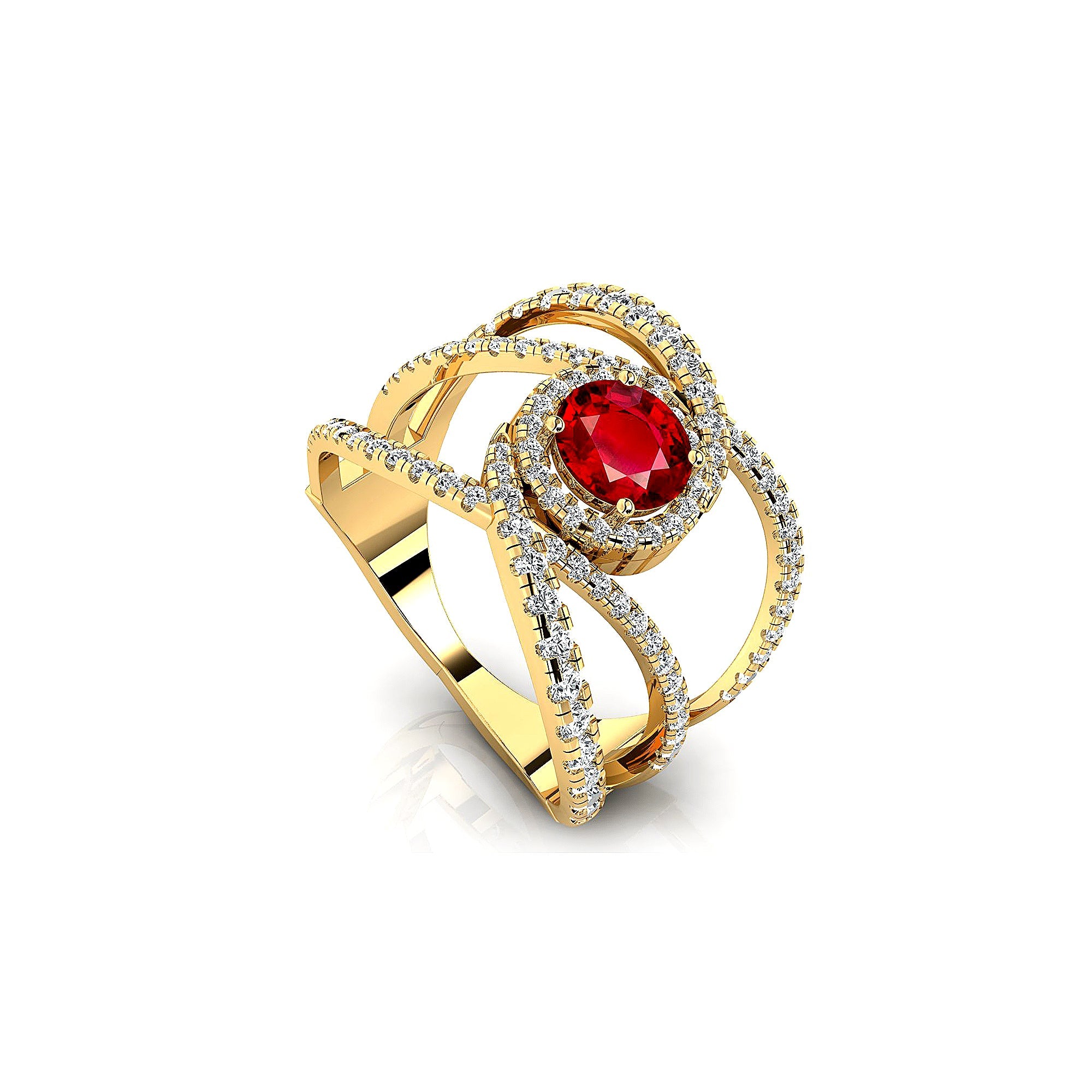Solitaire Round Ruby Cocktail Diamond Ring - GeumJewels