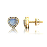 Heart Shaped Moonstone Halo Diamond Stud Earrings - GeumJewels