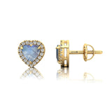Heart Shaped Moonstone Halo Diamond Stud Earrings - GeumJewels