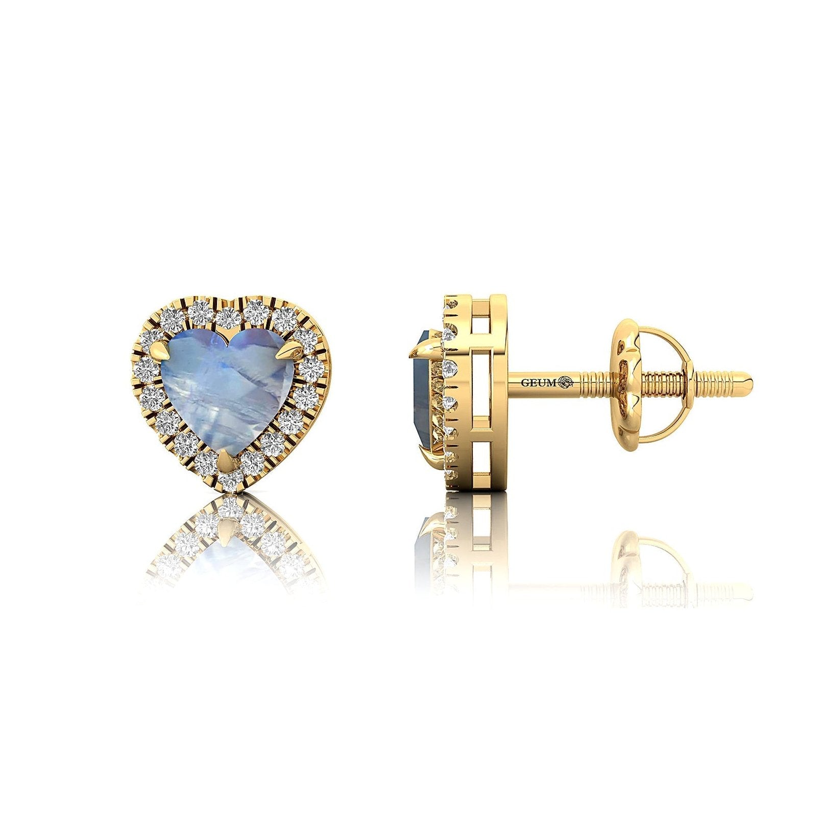 Heart Shaped Moonstone Halo Diamond Stud Earrings - GeumJewels