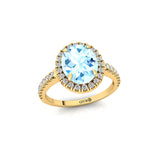 Oval Solitaire Aquamarine Halo Diamond Engagement Ring - GeumJewels