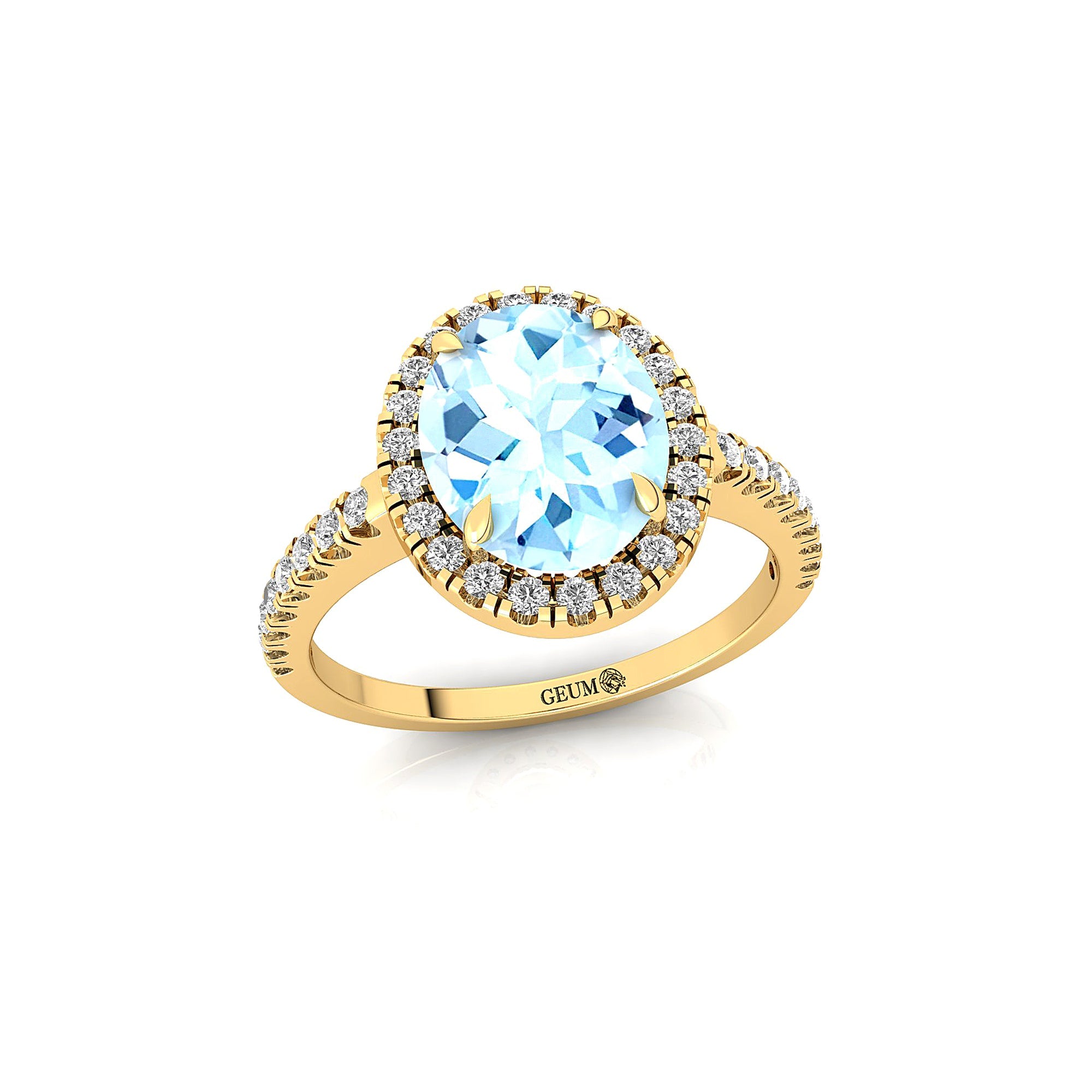 Oval Solitaire Aquamarine Halo Diamond Engagement Ring - GeumJewels