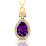 Classic Teardrop Shaped Amethyst Halo Diamond Dangle Pendant - GeumJewels