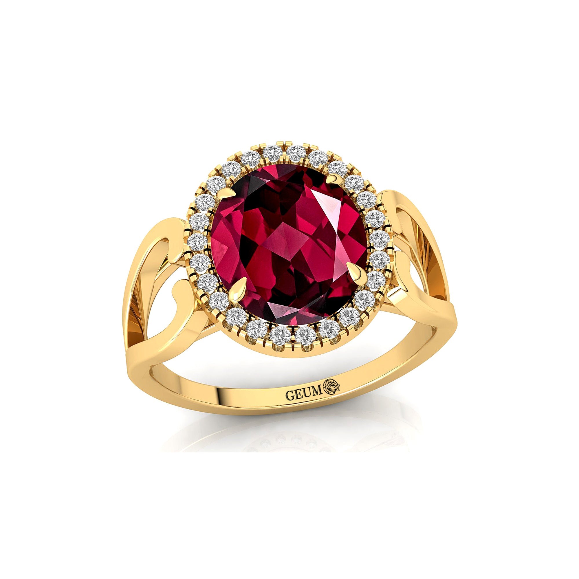 Vintage Love Inspired Oval Garnet Halo Diamond Engagement Ring - GeumJewels