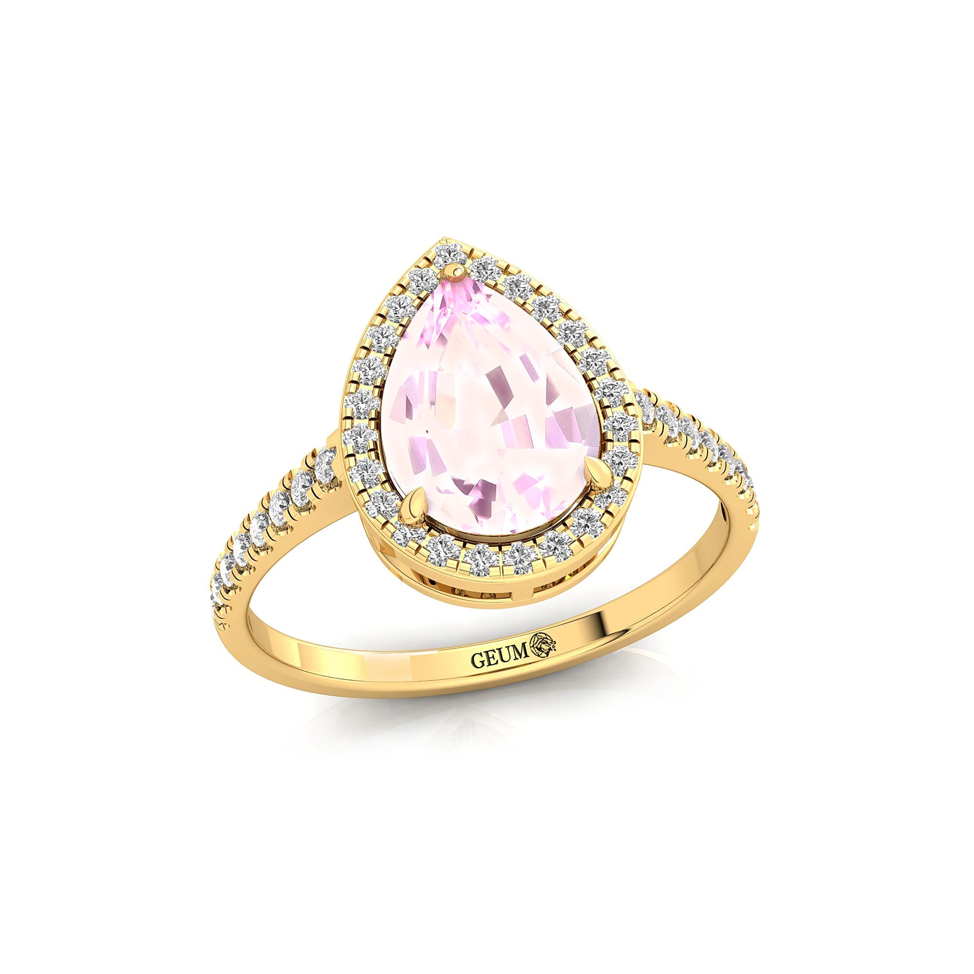 Classic Pear Shaped Morganite Halo Diamond Engagement Ring - GeumJewels
