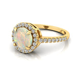 Classic Round Halo Diamonds with Solitaire Opal Engagement Ring - GeumJewels