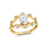 Flower Inspired Ring with Oval Shaped Lab Diamond and Accent Diamonds - GeumJewels