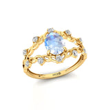 Flower Inspired Ring with Oval Shaped Moonstone and Accent Diamonds - GeumJewels