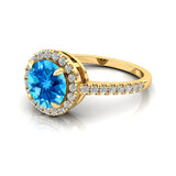 Classic Round Halo Diamonds with Solitaire Swiss Blue Topaz Engagement Ring - GeumJewels