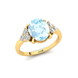Trio Diamond Engagement Ring with Oval Cut Aquamarine - GeumJewels