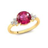 Trio Diamond Engagement Ring with Round Solitaire Pink Sapphire - GeumJewels