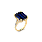 Emerald Cut Blue Sapphire Split Shank Engagement Ring with Diamonds - GeumJewels