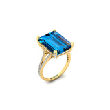 Emerald Cut Swiss Blue Topaz Split Shank Engagement Ring with Diamonds - GeumJewels