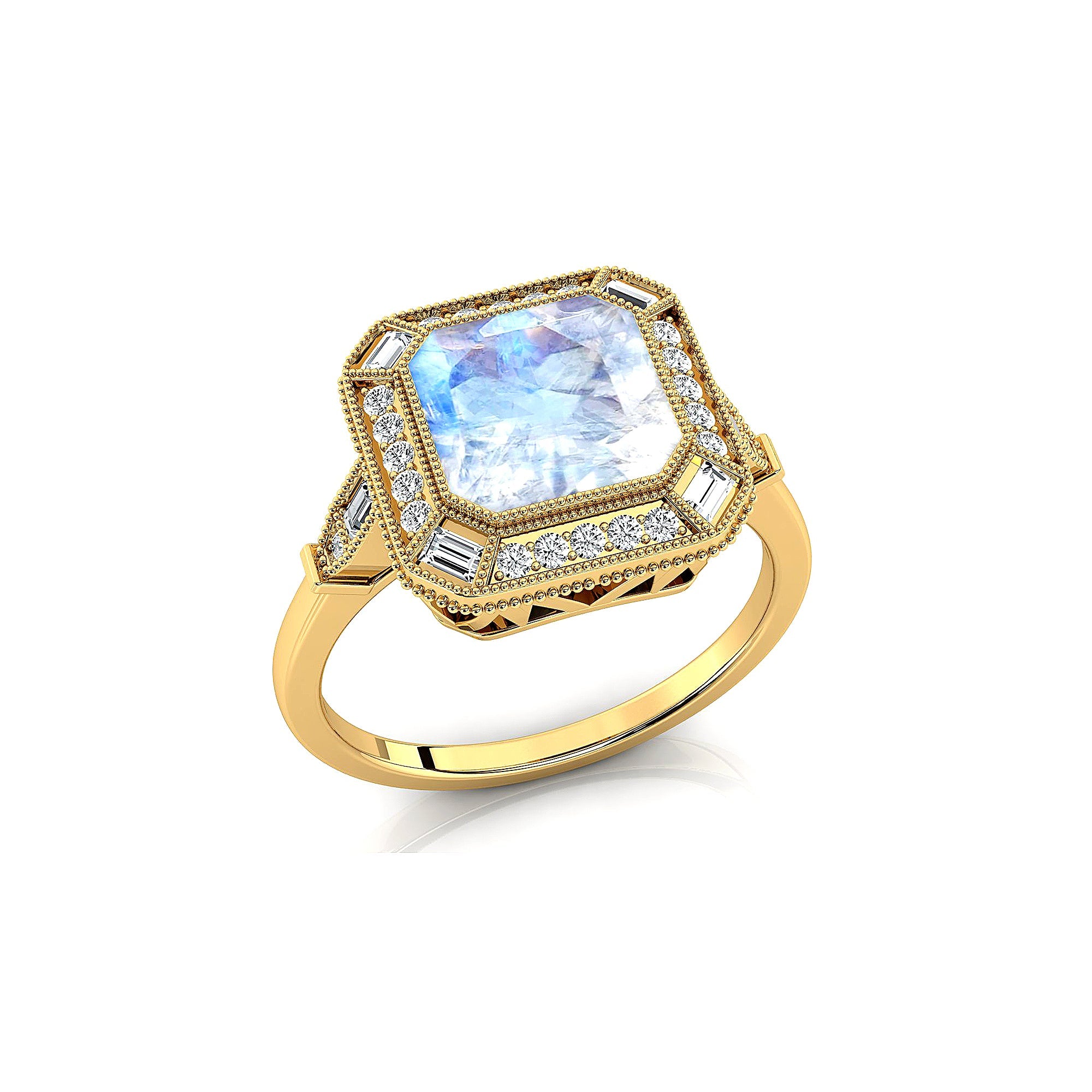 Vintage Style Square Cut Moonstone Diamond Ring - GeumJewels