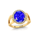Vintage Love Inspired Oval Tanzanite Halo Diamond Engagement Ring - GeumJewels