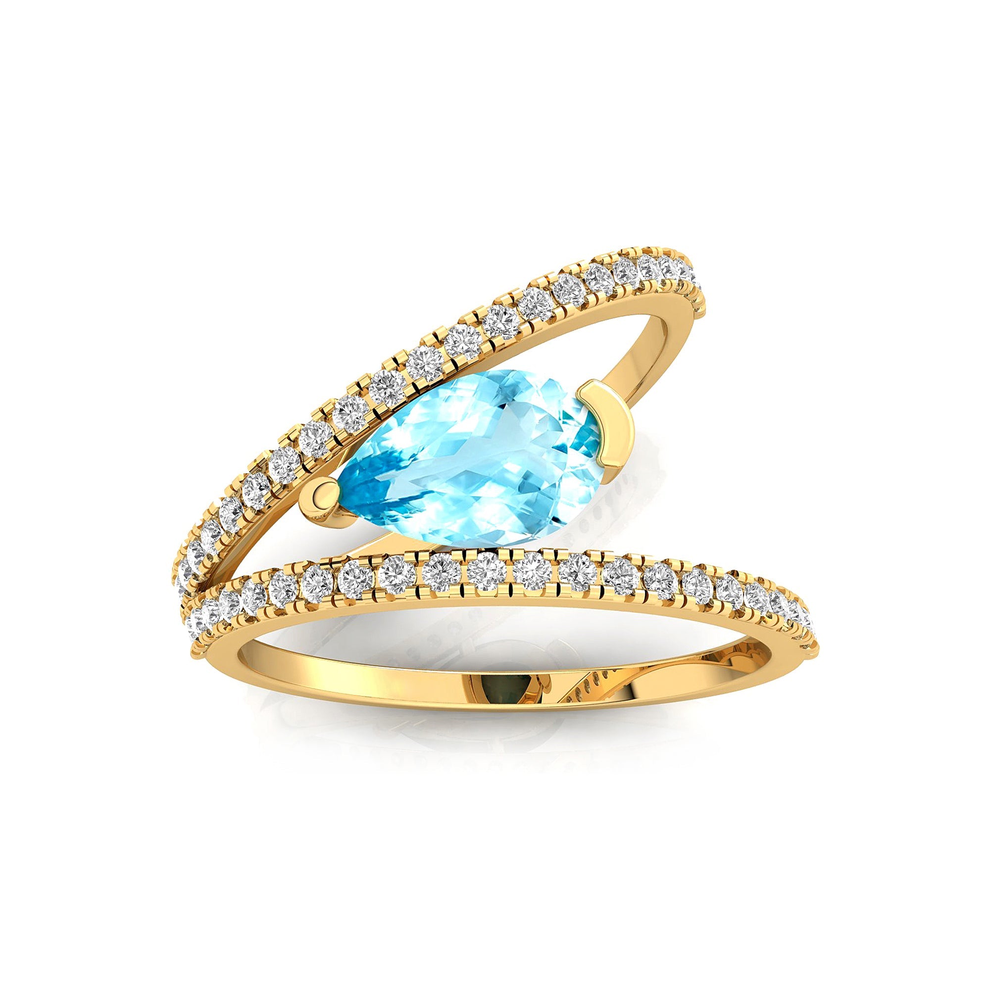 Fashionable V Shaped Diamond Ring with Pear Cut Aquamarine - GeumJewels