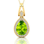 Classic Teardrop Shaped Peridot Halo Diamond Dangle Pendant - GeumJewels