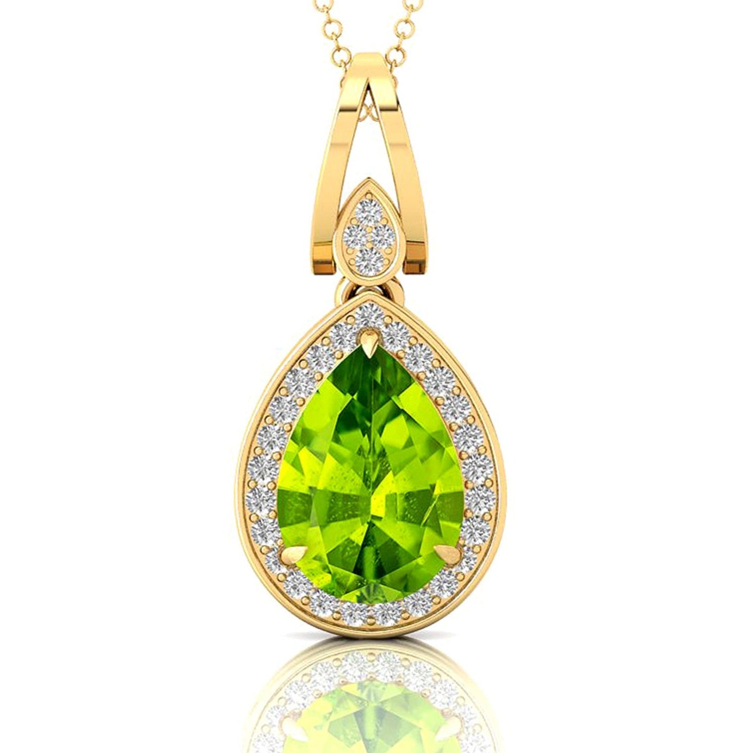 Classic Teardrop Shaped Peridot Halo Diamond Dangle Pendant - GeumJewels