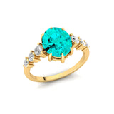 Oval Cut Paraiba Tourmaline with Graduated Diamonds Ring - GeumJewels