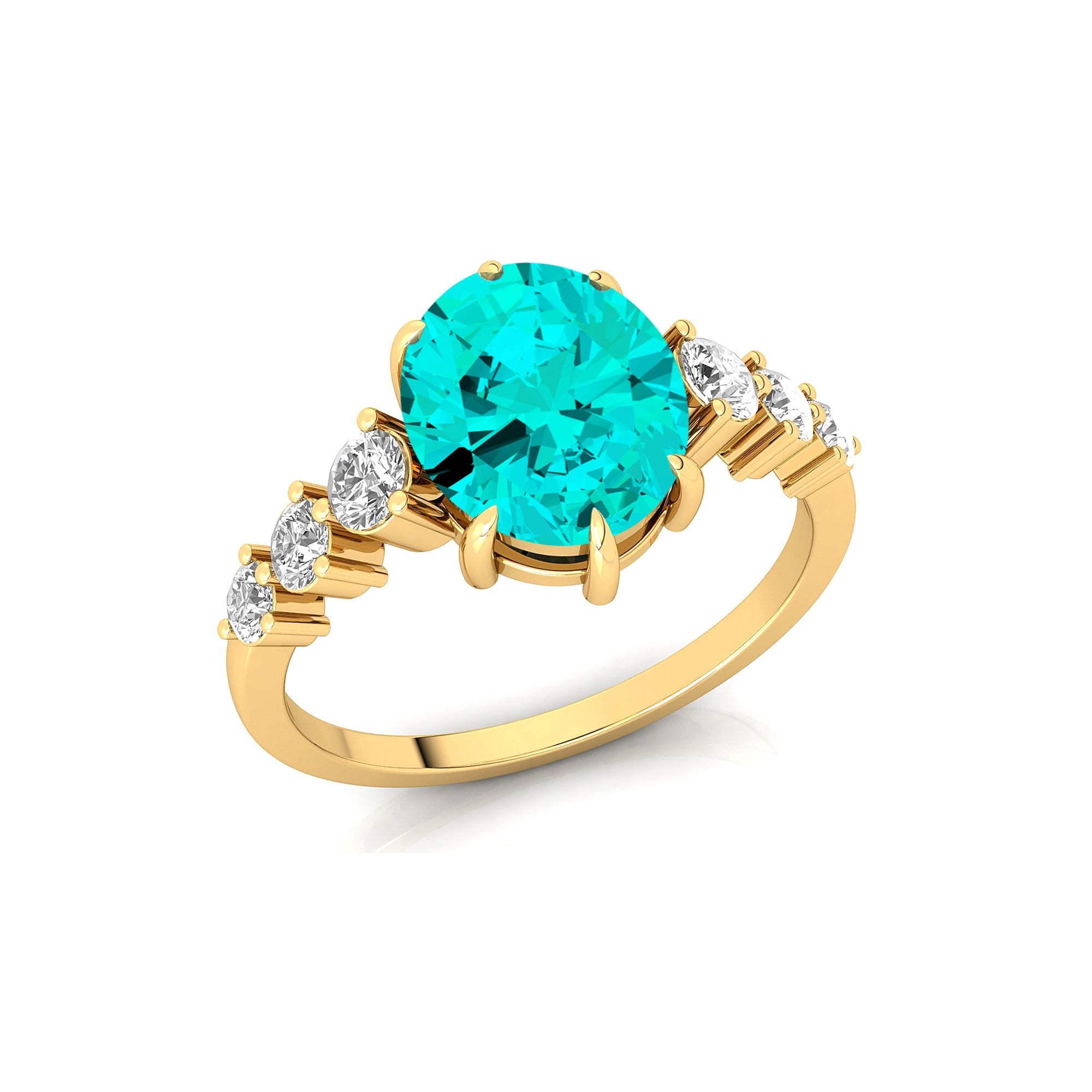 Oval Cut Paraiba Tourmaline with Graduated Diamonds Ring - GeumJewels