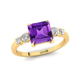 Princess Cut Amethyst Graduating Accent Diamond Ring - GeumJewels