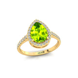 Classic Pear Shaped Peridot Halo Diamond Engagement Ring - GeumJewels