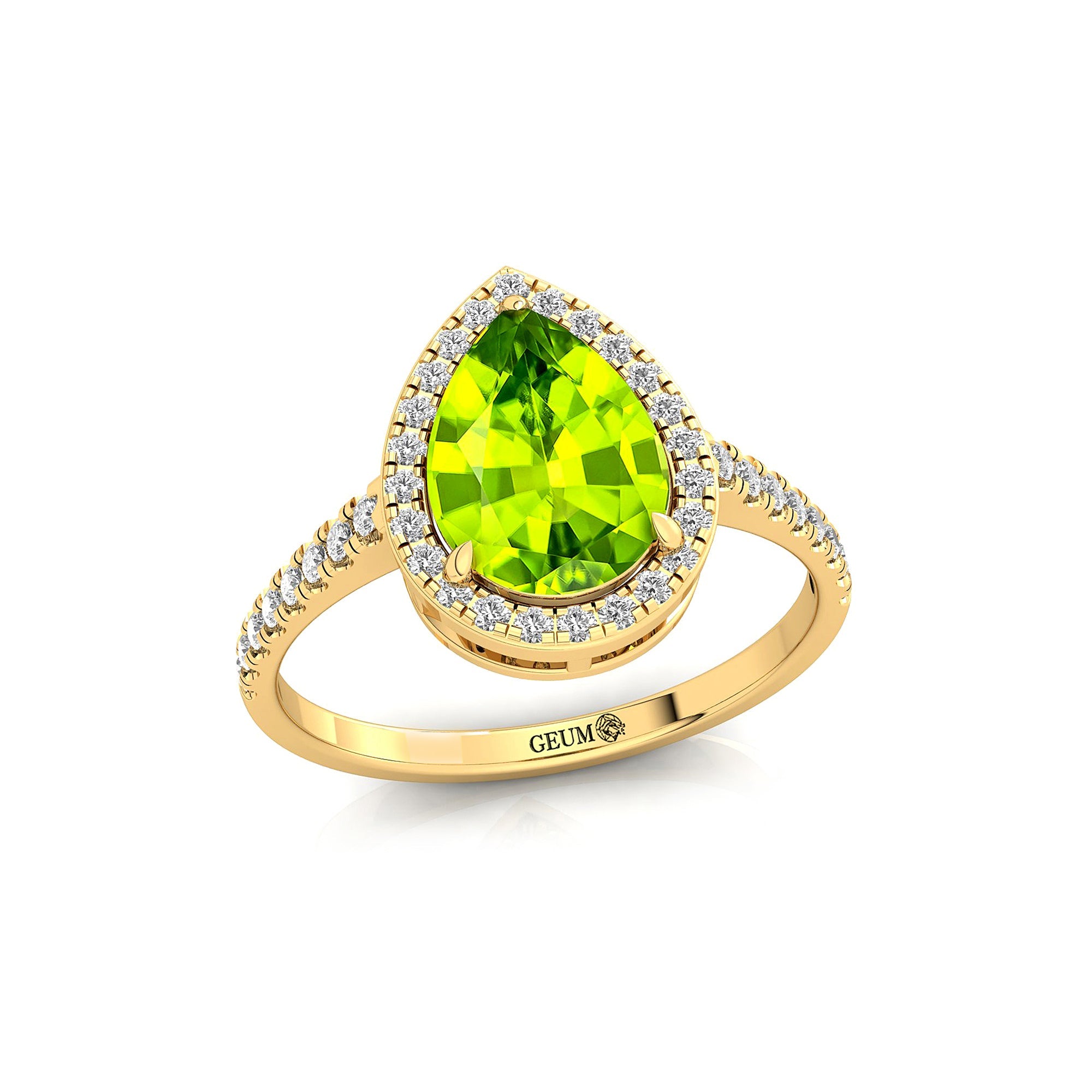 Classic Pear Shaped Peridot Halo Diamond Engagement Ring - GeumJewels