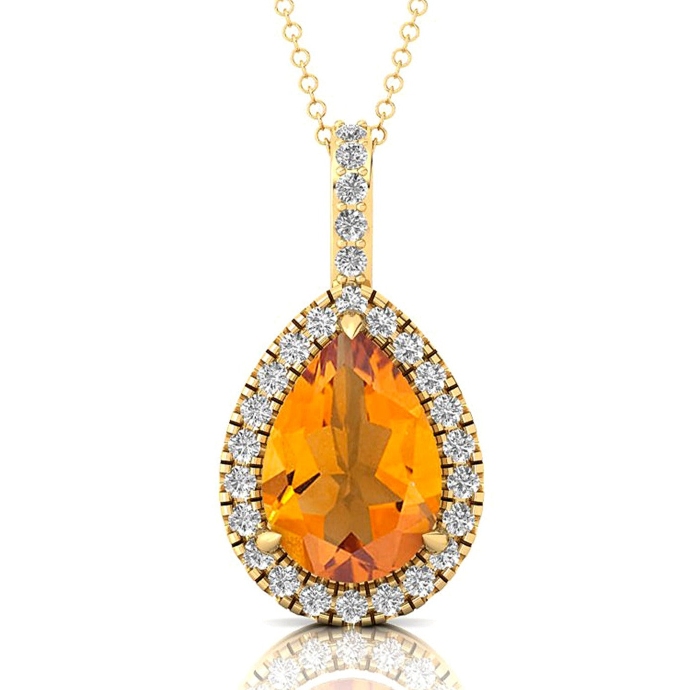 Citrine Teardrop Pendant with Diamond Halo - GeumJewels