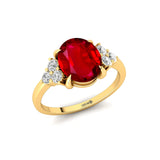 Trio Diamond Engagement Ring with Oval Cut Ruby - GeumJewels