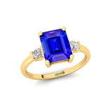 Emerald Cut Tanzanite and Diamond Three Stone Ring - GeumJewels
