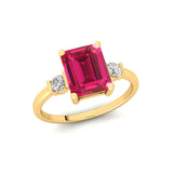 Emerald Cut Pink Sapphire and Diamond Three Stone Ring - GeumJewels