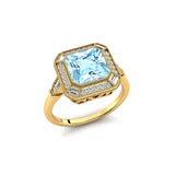 Vintage Style Square Cut Aquamarine Diamond Ring - GeumJewels