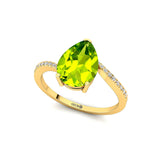 Twisted Up Down Band Pear Shaped Peridot Ring with Accent Diamonds - GeumJewels