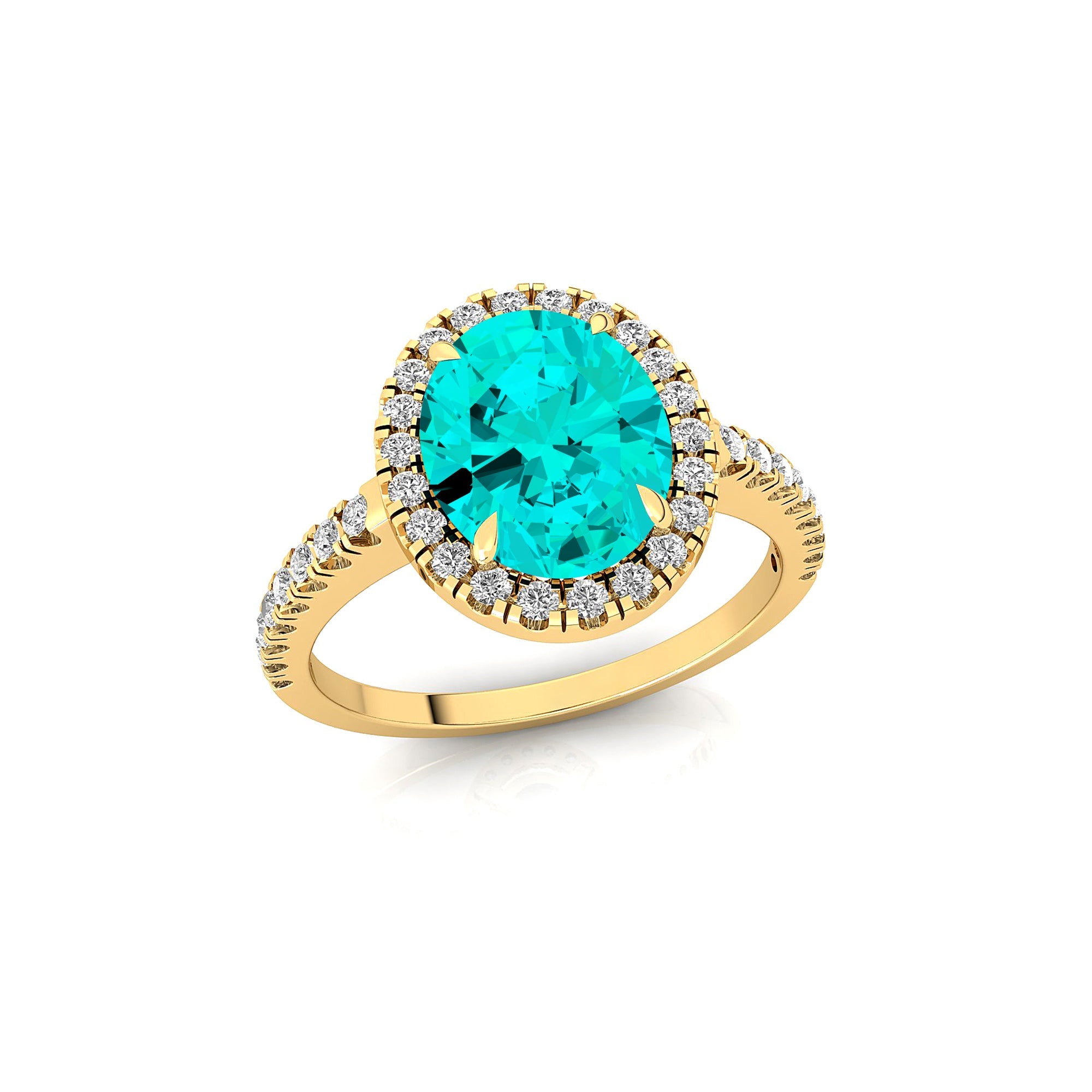 Oval Solitaire Paraiba Tourmaline Halo Diamond Engagement Ring - GeumJewels