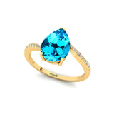 Twisted Up Down Band Pear Shaped Swiss Blue Topaz Ring with Accent Diamonds - GeumJewels