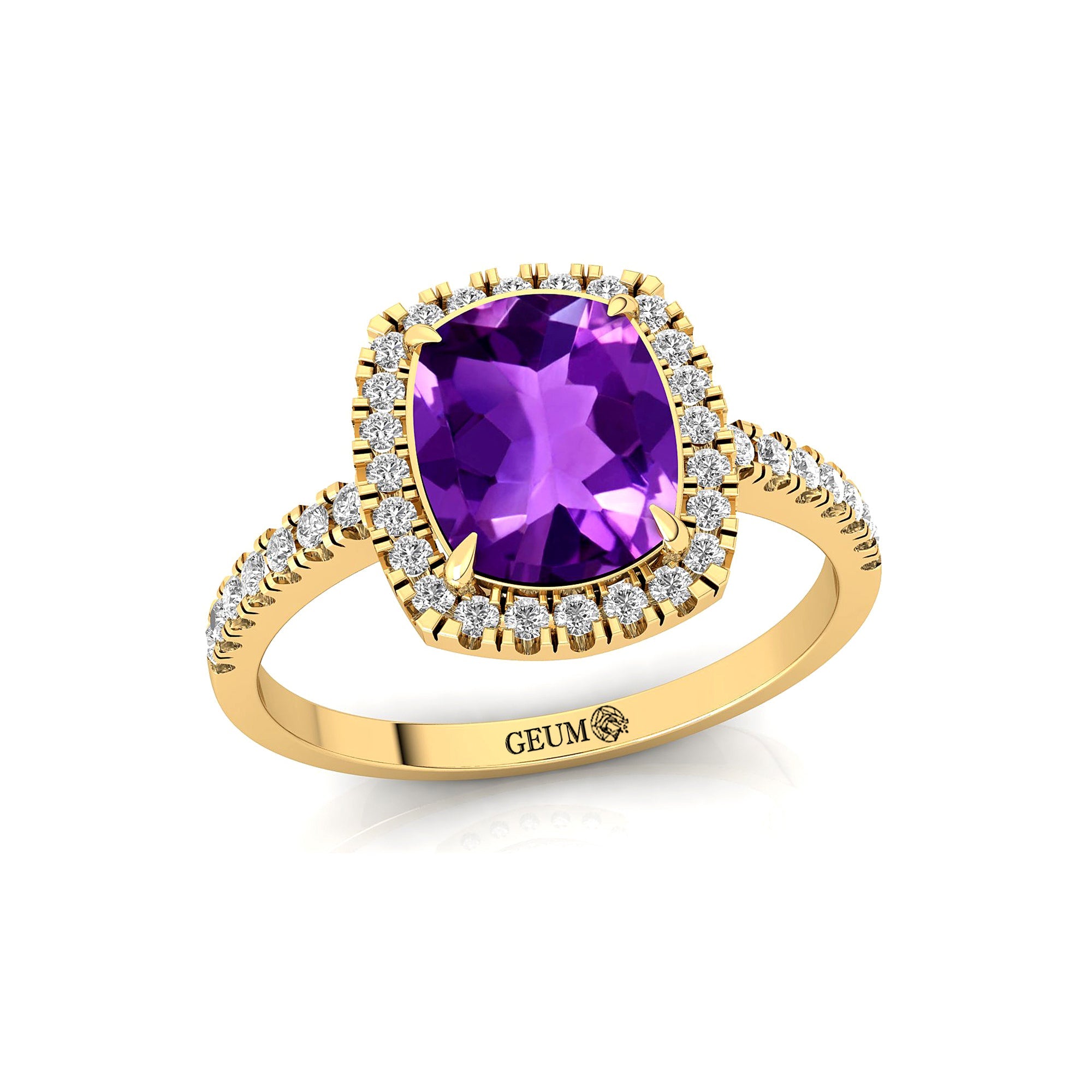 Elongated Cushion Halo Set Amethyst Engagement Ring with Diamond Band - GeumJewels