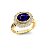 Vintage Style Elongated Oval Blue Sapphire Halo Diamond Twisted Ring - GeumJewels