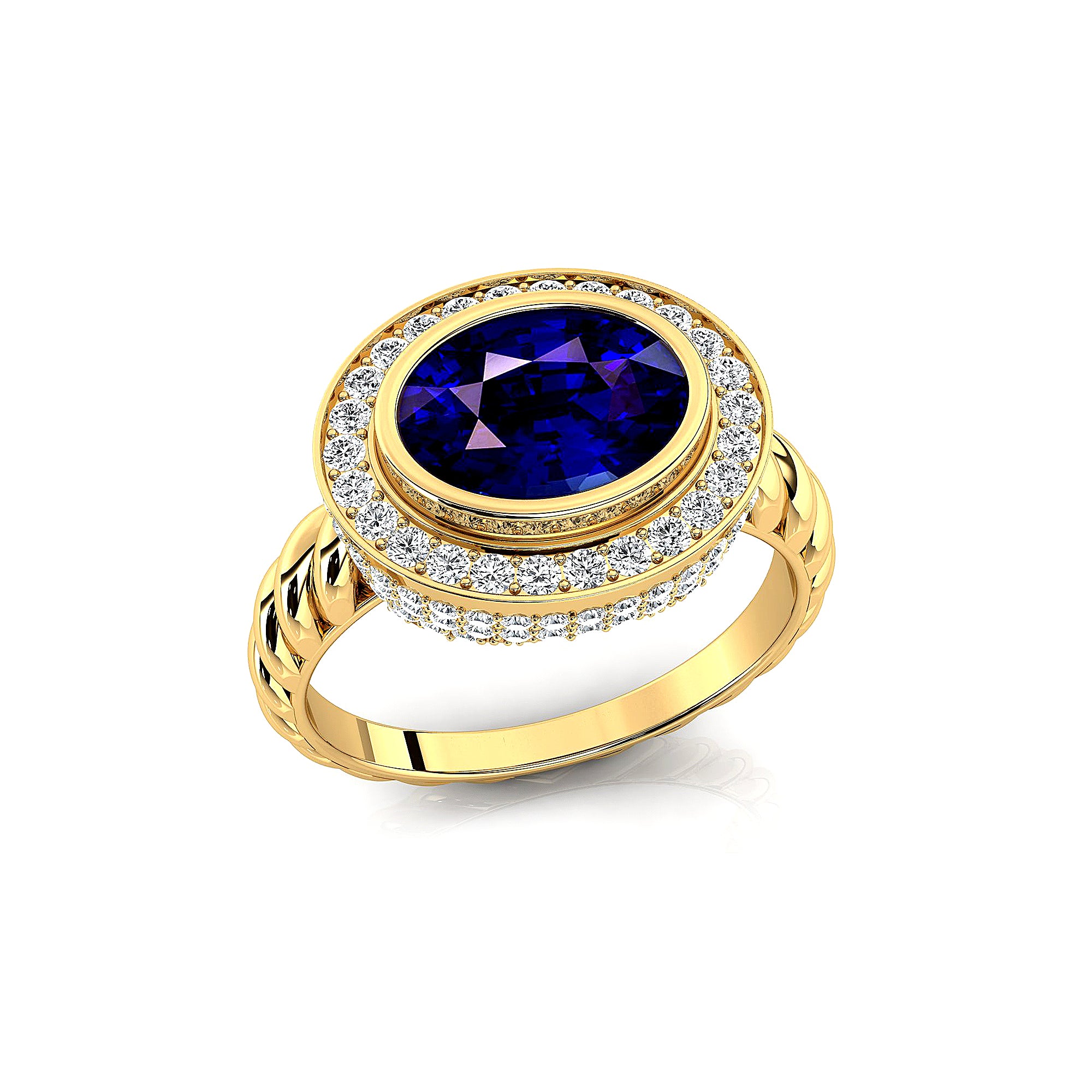 Vintage Style Elongated Oval Blue Sapphire Halo Diamond Twisted Ring - GeumJewels