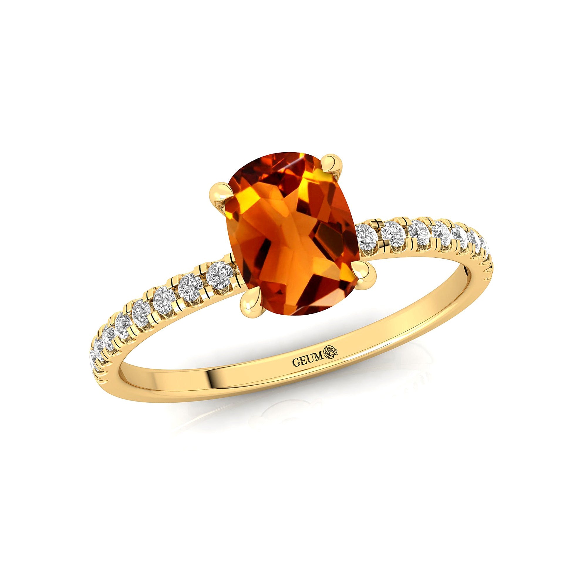 Long Cushion Citrine Thin Diamond Promise Ring - GeumJewels
