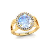 Vintage Love Inspired Oval Moonstone Halo Diamond Engagement Ring - GeumJewels