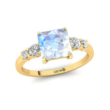Princess Cut Moonstone Graduating Accent Diamond Ring - GeumJewels