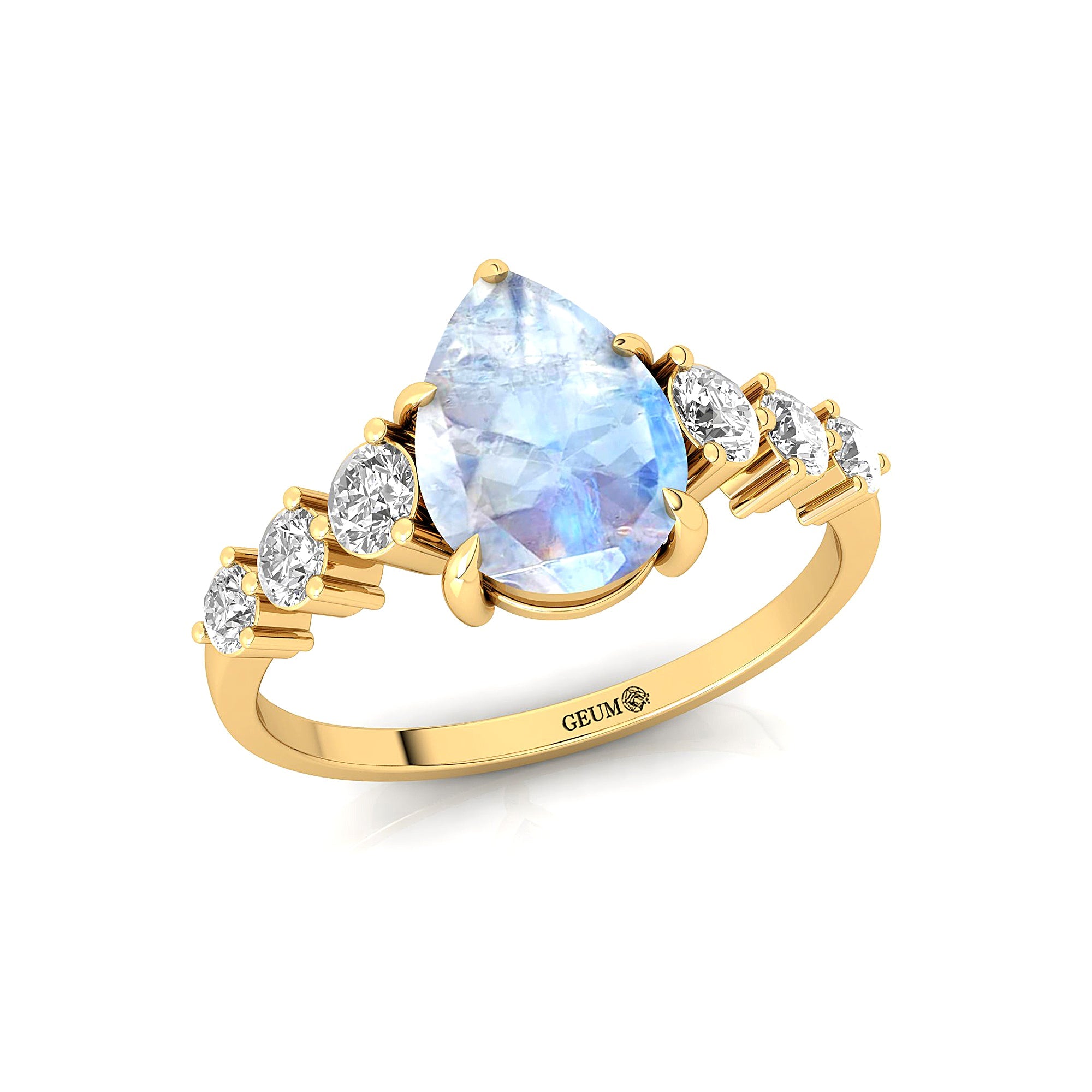 Pear Cut Moonstone with Graduated Diamonds Ring - GeumJewels