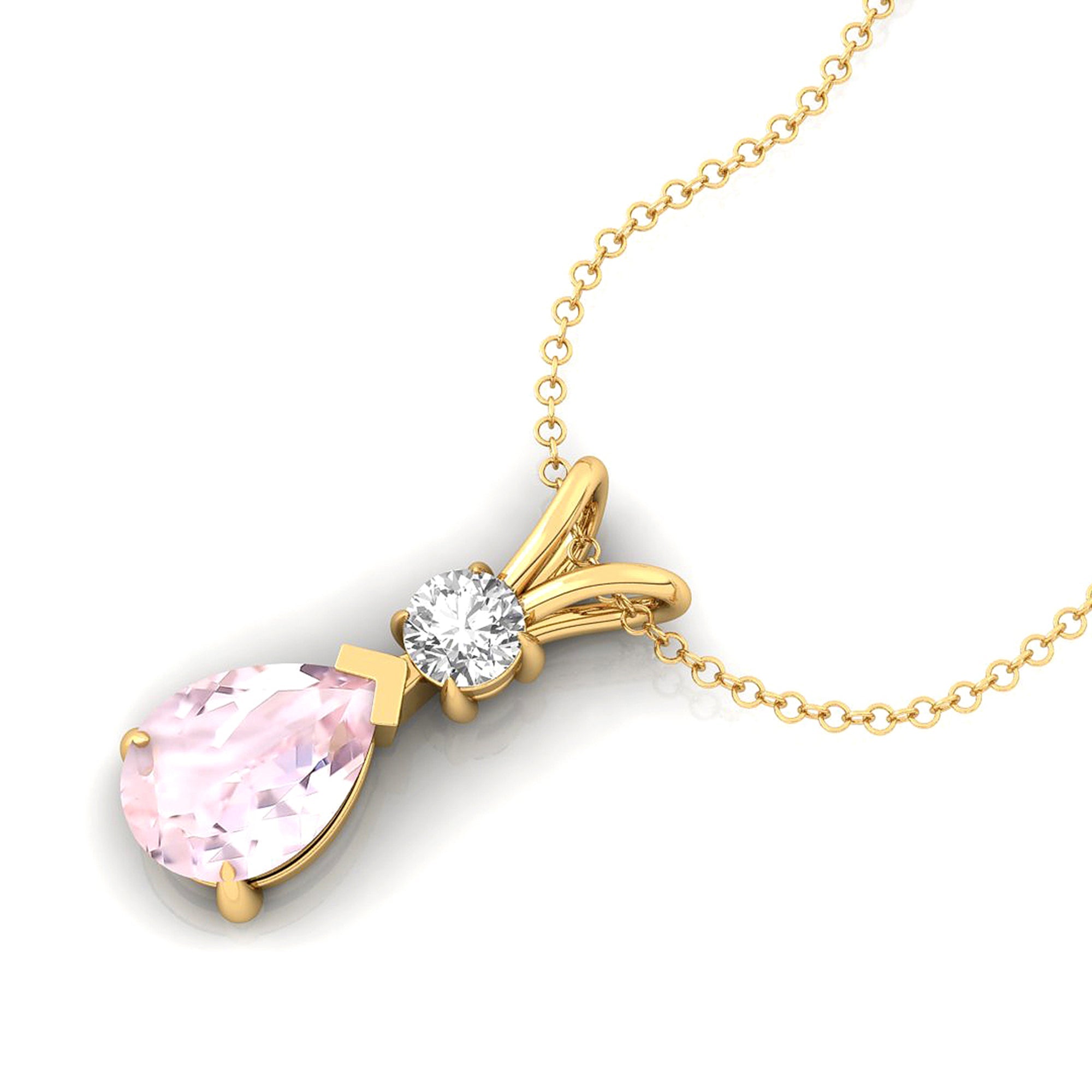 Morganite Teardrop Pendant with Solitaire Diamond - GeumJewels