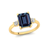 Emerald Cut Alexandrite and Diamond Three Stone Ring - GeumJewels