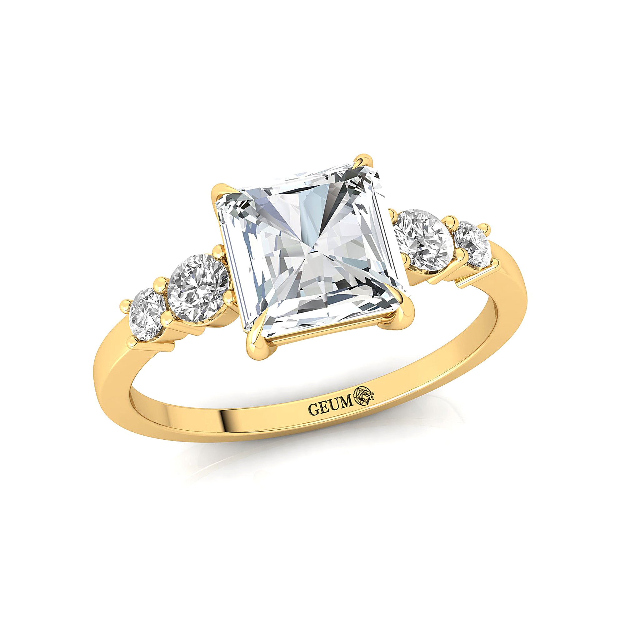 Princess Cut Lab Diamond Graduating Accent Diamond Ring - GeumJewels