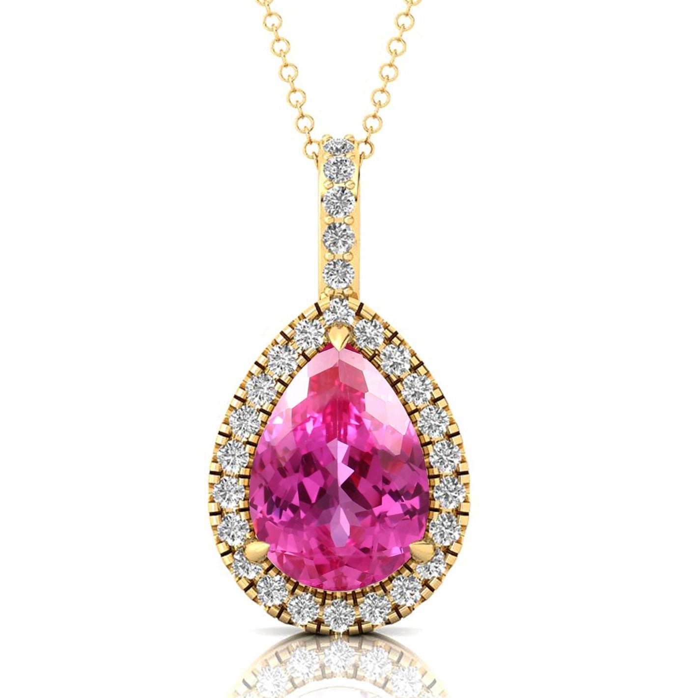 Pink Sapphire Teardrop Pendant with Diamond Halo - GeumJewels
