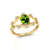 Flower Inspired Ring with Oval Shaped Peridot and Accent Diamonds - GeumJewels