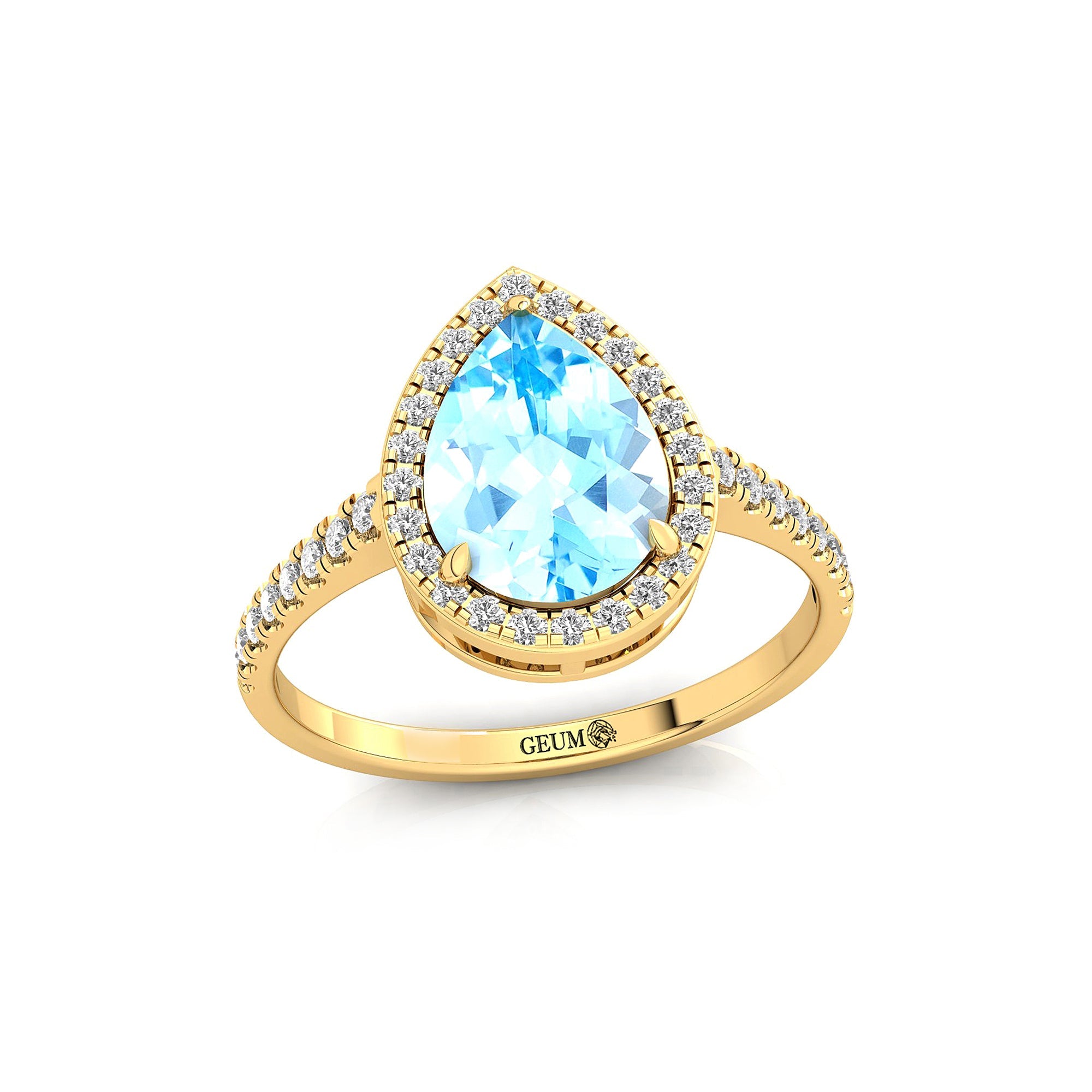 Classic Pear Shaped Aquamarine Halo Diamond Engagement Ring - GeumJewels