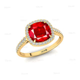 Halo Diamond Engagement Ring with Cushion Cut Ruby - GeumJewels