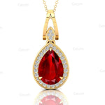 Classic Teardrop Shaped Ruby Halo Diamond Dangle Pendant - GeumJewels